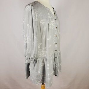 Boho Gray-White Button Down Tunic by Holding Horses For Anthropologie Sz S